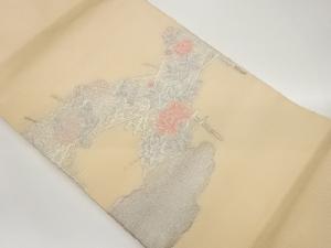 絽雲に橋・花々模様織出し名古屋帯